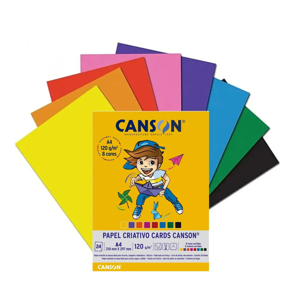 Papel Criativo Cards A4 Canson 120g 24 Folhas 8 Cores