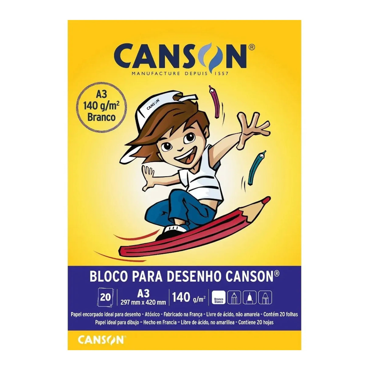 Bloco de Desenho A3 Canson Branco 140g 20 Folhas