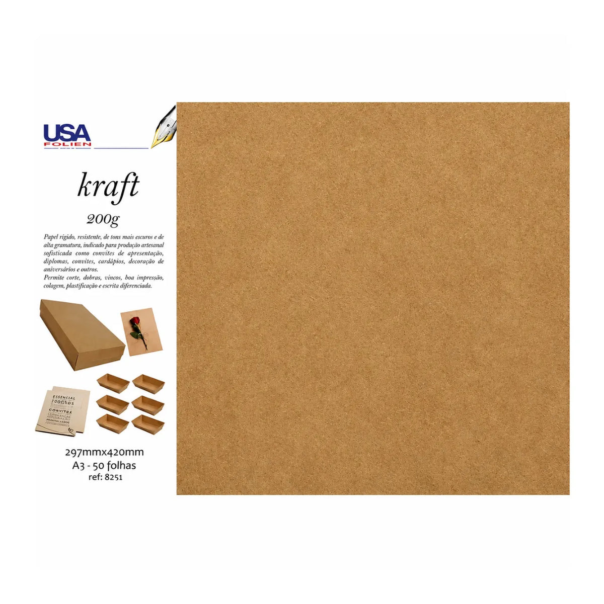 Papel Kraft A3 200g 50 Folhas Usa Folien