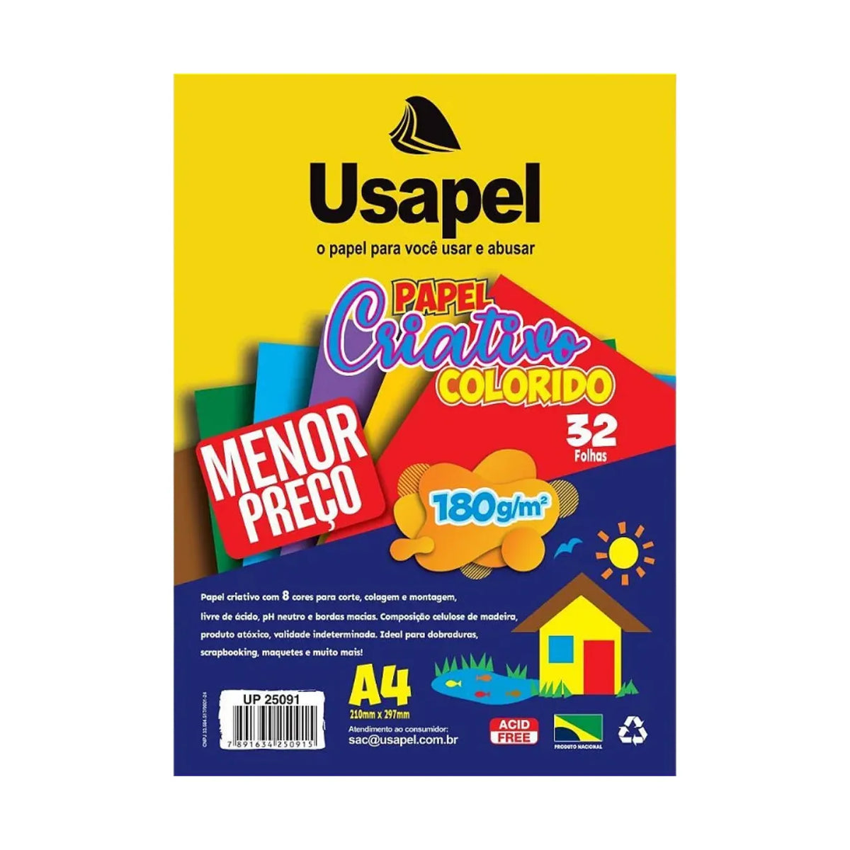 Bloco Criativo A4 180g 32 Folhas 8 Cores Usapel