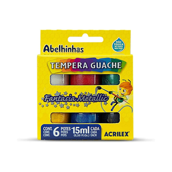 Kit Têmpera Guache Metálica 15ml 6 Cores Acrilex