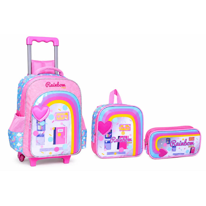 Kit Mochila de Rodinha Feminina Rosa Yepp com Lancheira e Estojo