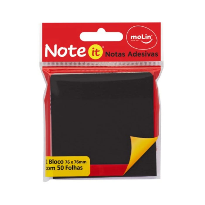 Bloco Notas Adesivas 76x76mm 50 Folhas Preto Molin
