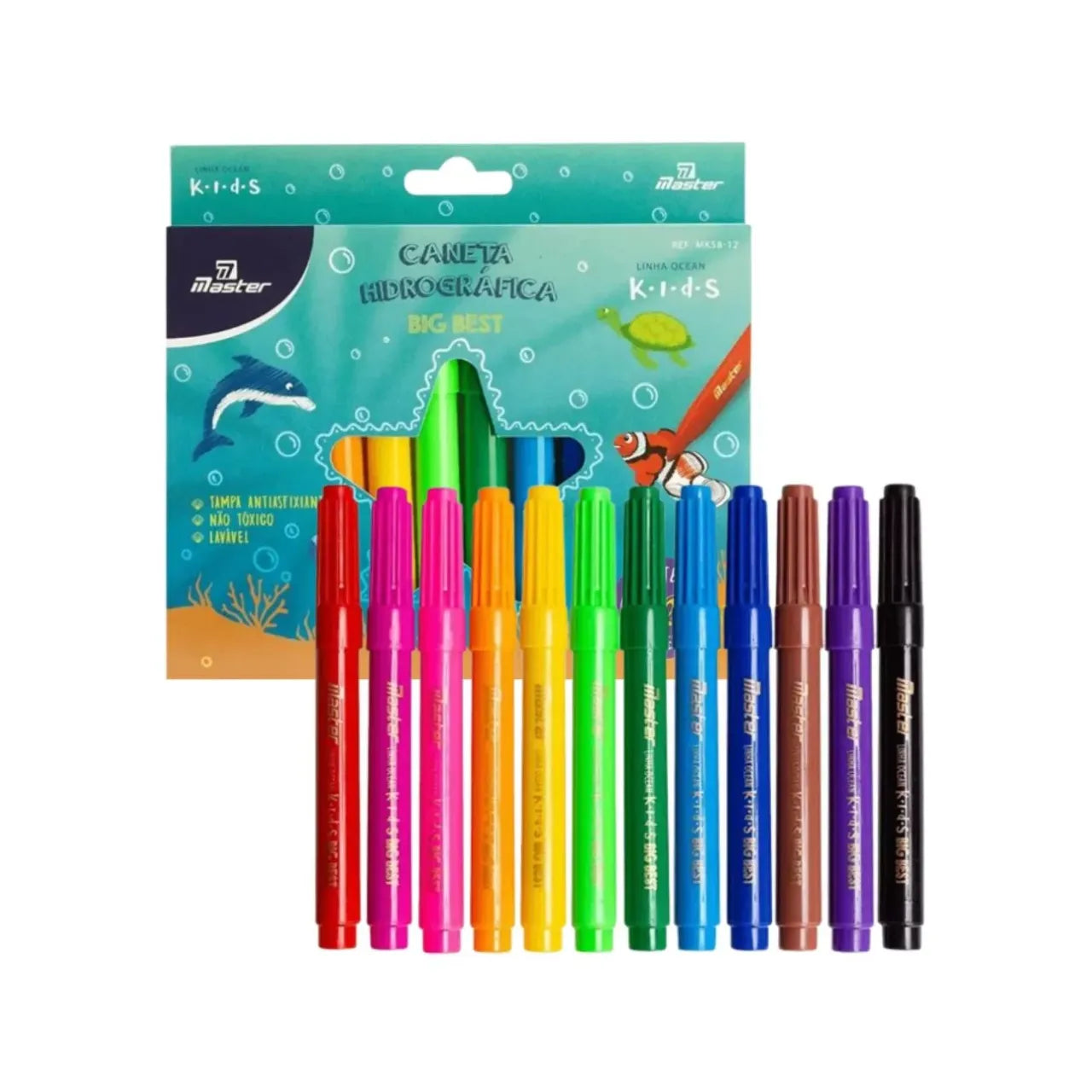 Caneta Hidrográfica Big Best 12 Cores Jumbo Lavável Master