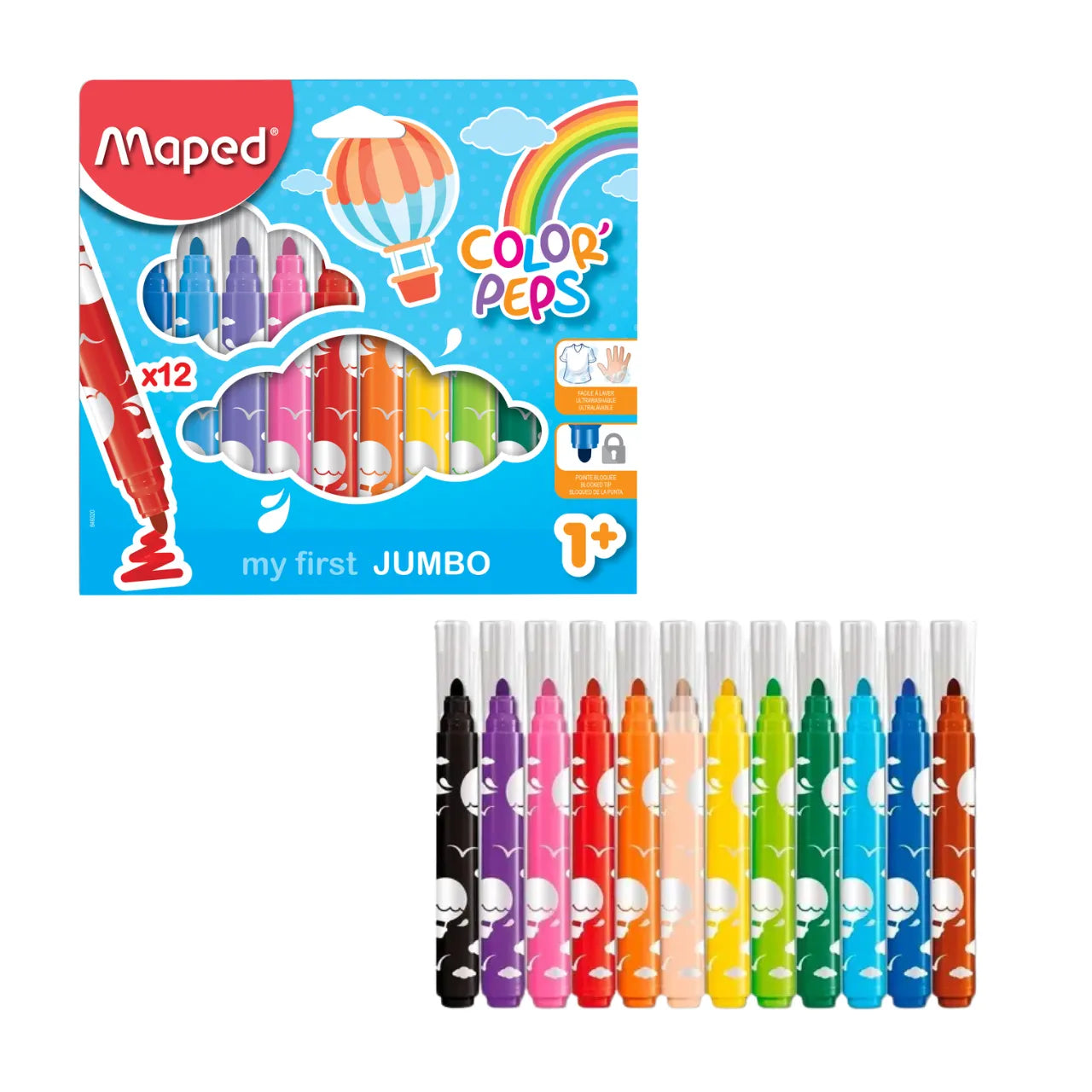 Caneta Hidrográfica Ultralavável Jumbo 12 Cores COLOR´PEPS MAPED