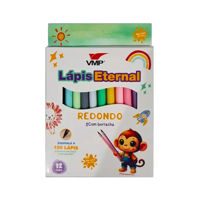 Lápis de Cor Infinito Eternal 12 Cores com Borracha Redondo VMP