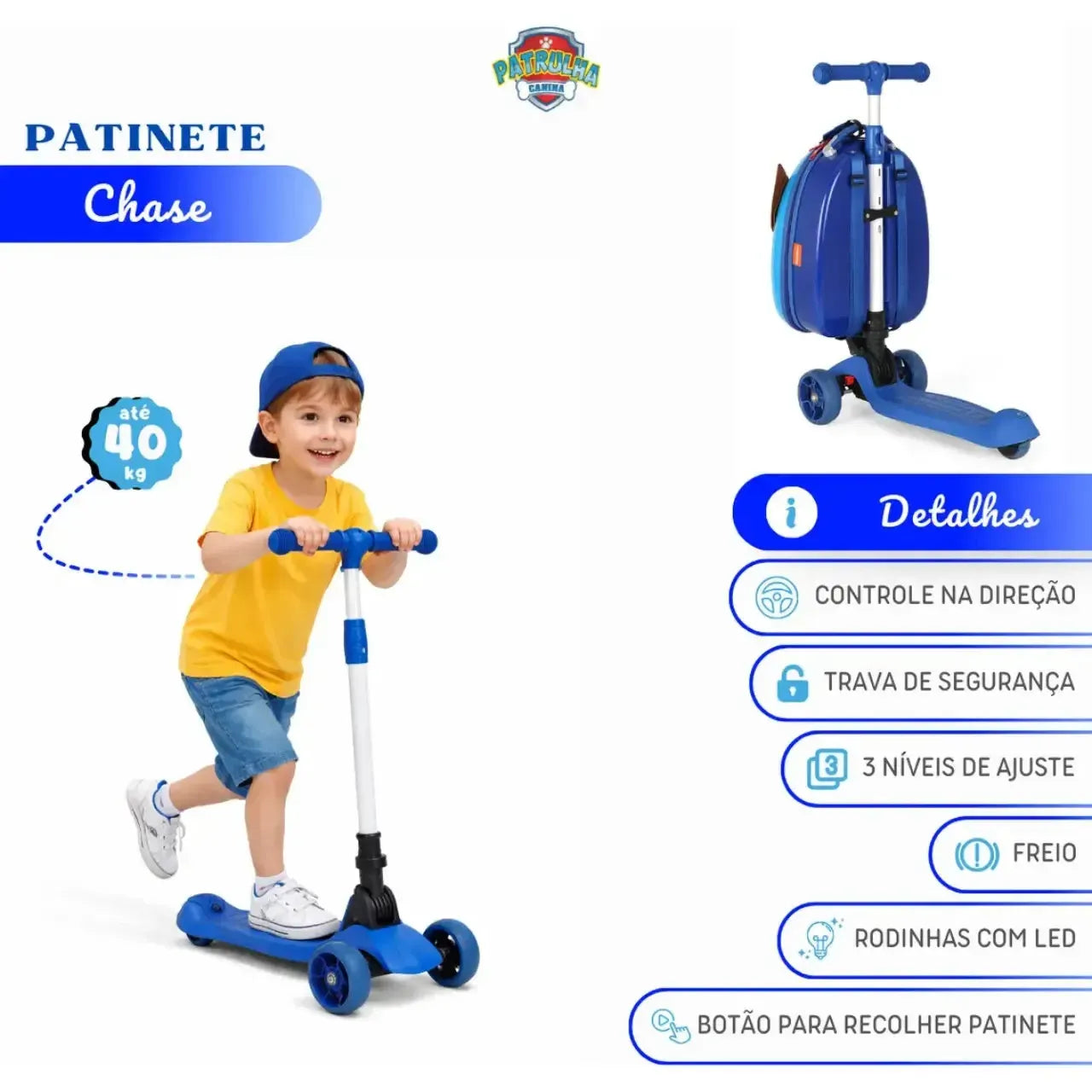 Mala Infantil Patinete Paw Patrol Azul Luxcel