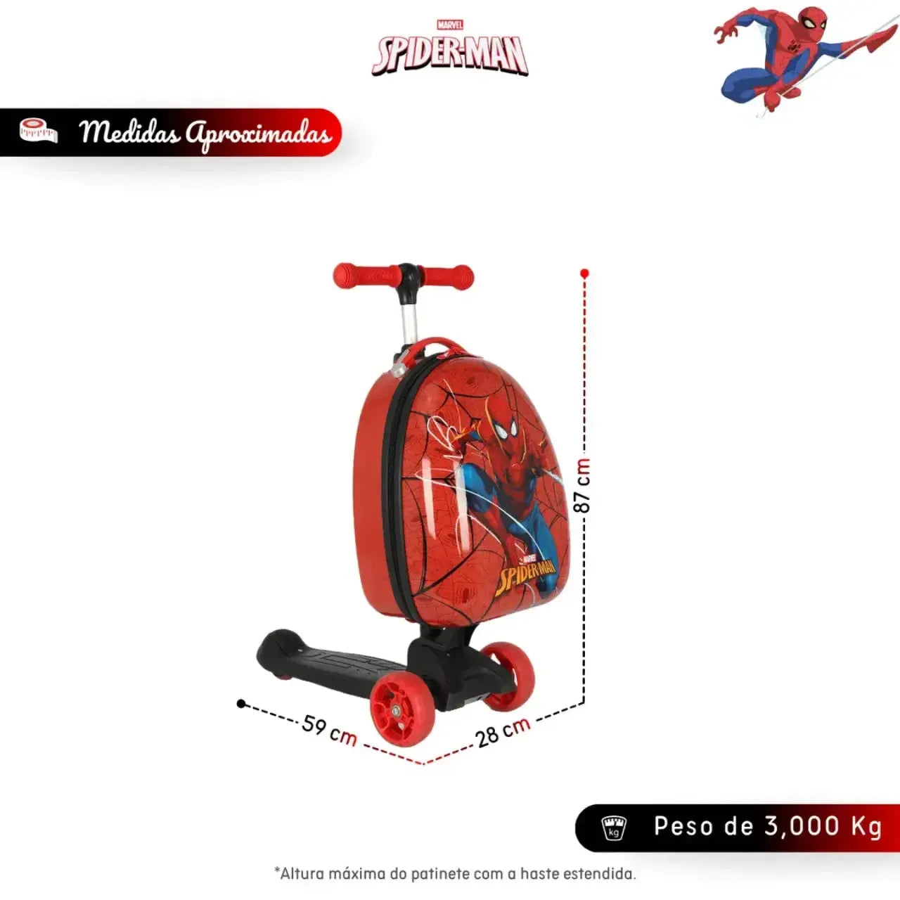 Mala Infantil Patinete Spiderman Luxcel em ABS