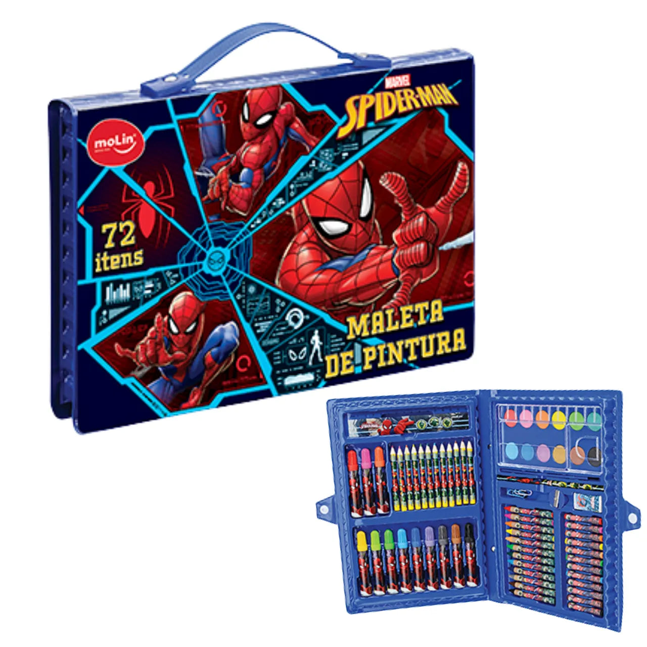Maleta de Pintura Infantil Spider Man Molin 72 Itens