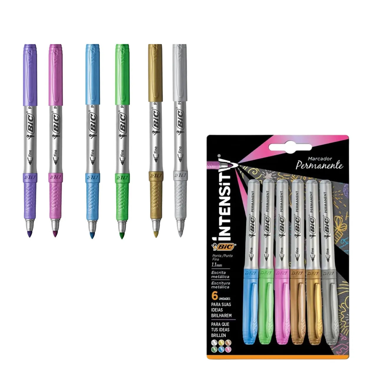 Marcador Permanente Metálico 1.1mm 6 Cores Bic Intensity