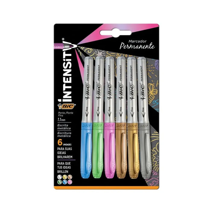Marcador Permanente Metálico 1.1mm 6 Cores Bic Intensity