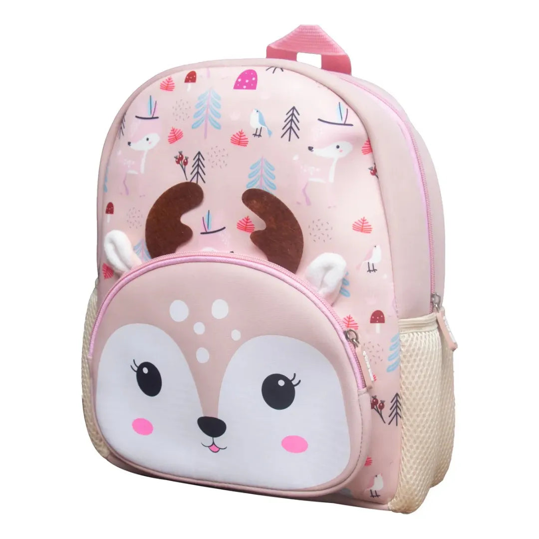 Mochila Baby Infantil Escolar Costas Cervinho Rosa com Bolso Frontal 3D