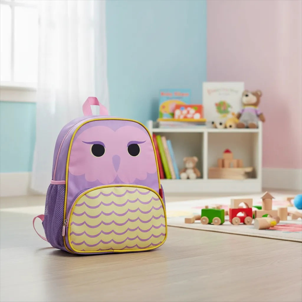 Mochila Baby Infantil Escolar Costas Coruja Lilás com Detalhes Amarelos