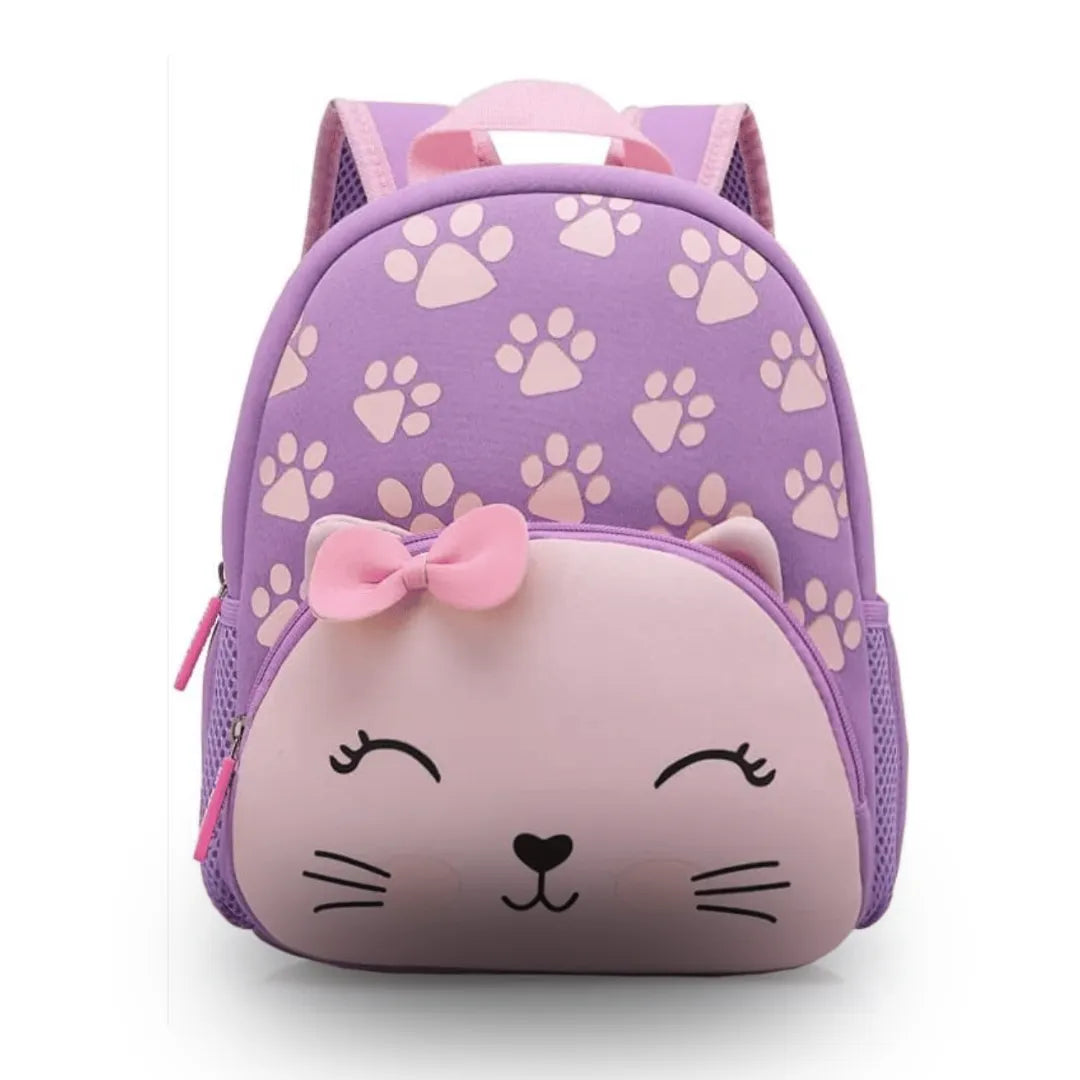Mochila Baby Infantil Escolar Costas Gatinha Lilás com Bolsos Laterais