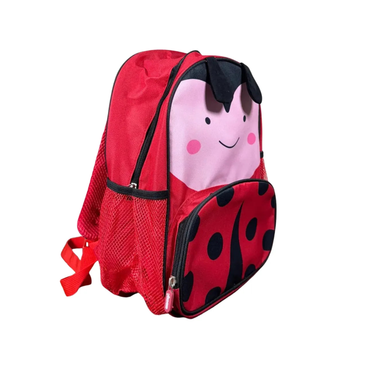 Mochila Baby Infantil Escolar Costas Joaninha Vermelha com Compartimento Principal e Bolsos em Tela