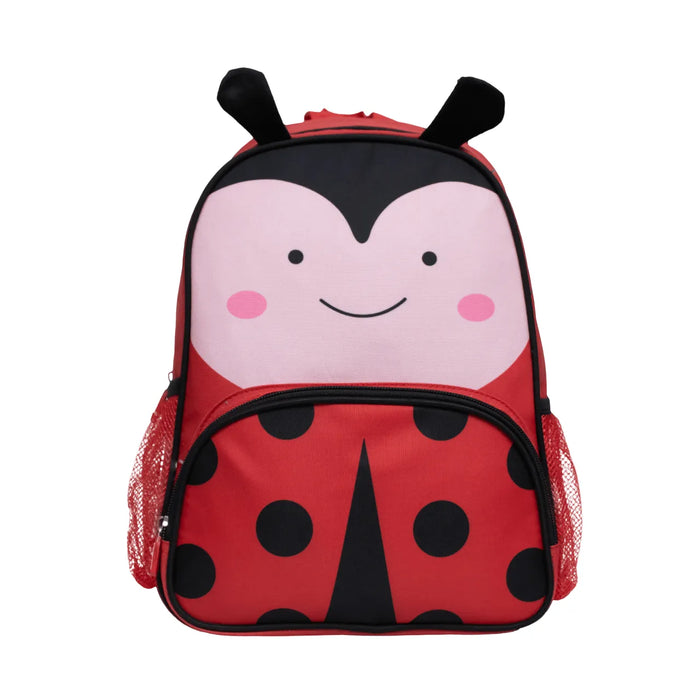 Mochila Baby Infantil Escolar Costas Joaninha Vermelha com Compartimento Principal e Bolsos em Tela