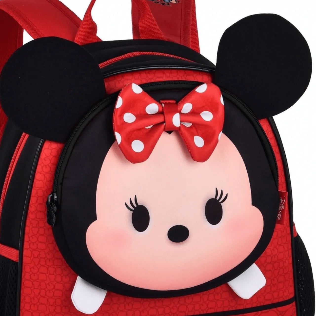 Mochila Baby Infantil Escolar Costas Minnie 3D Vermelha Bolsos laterais