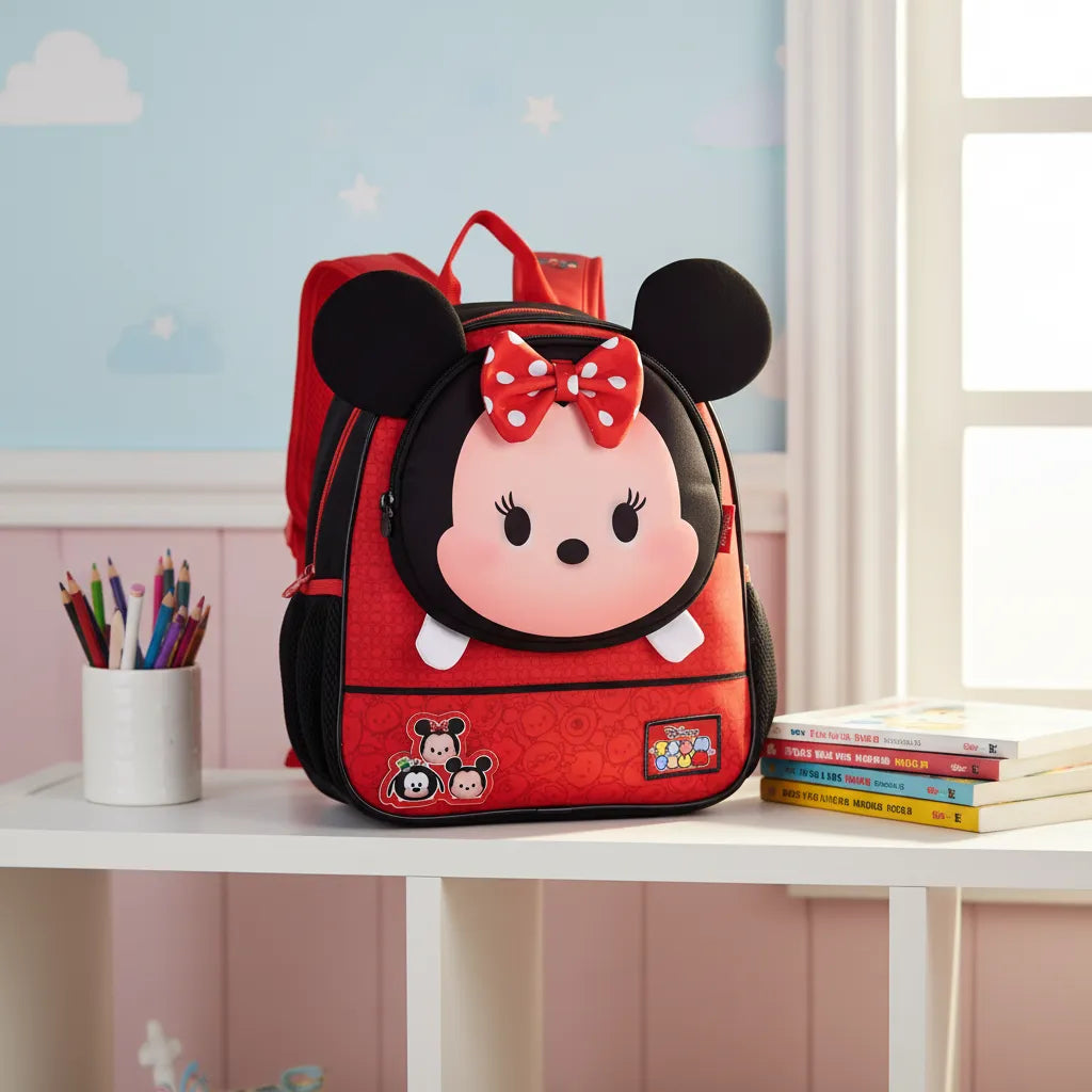 Mochila Baby Infantil Escolar Costas Minnie 3D Vermelha Bolsos laterais