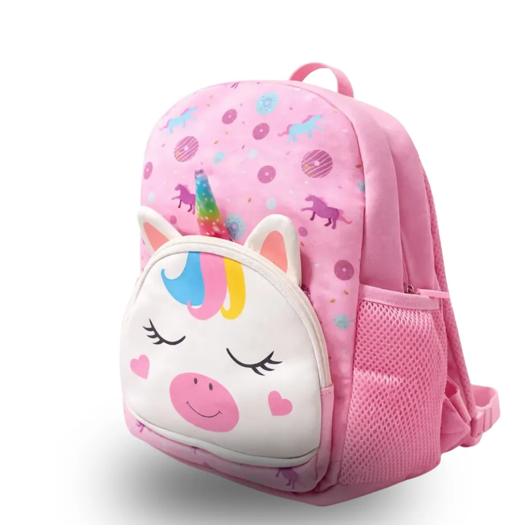 Mochila Baby Infantil Escolar Costas Unicórnio Rosa com Bolsos Laterais