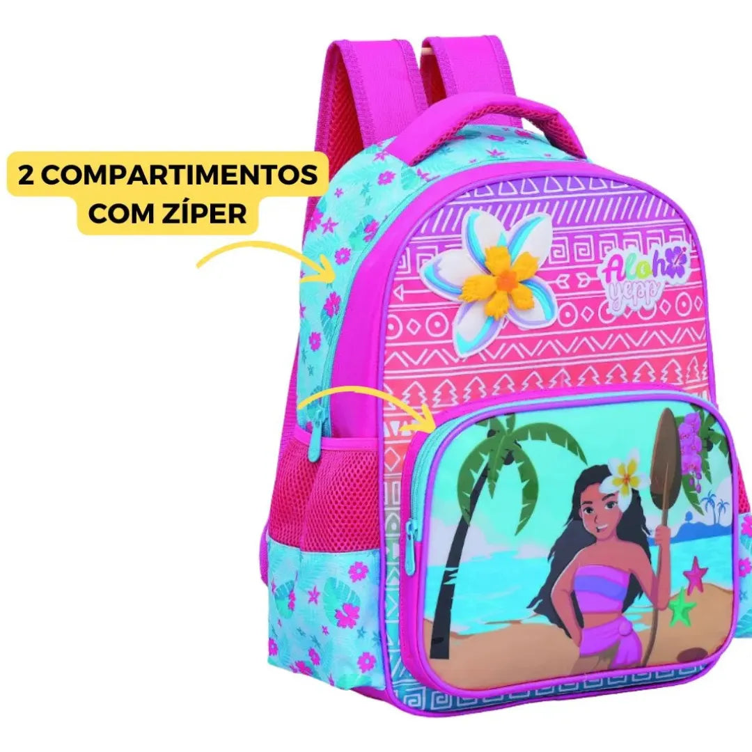 Mochila Infantil Costas Aloha Yepp Floral Praia com Bolso Frontal