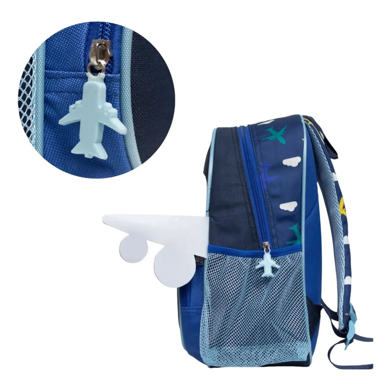 Mochila Infantil Costas Avião 3D Azul Escolar
