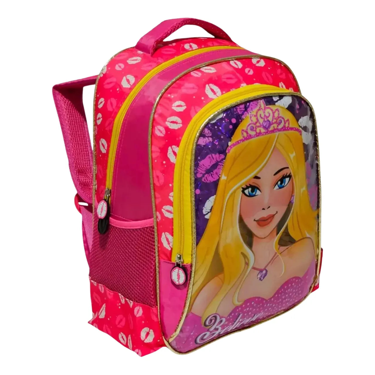 Mochila Infantil Costas Believe Rosa Princesa com Bolso Frontal
