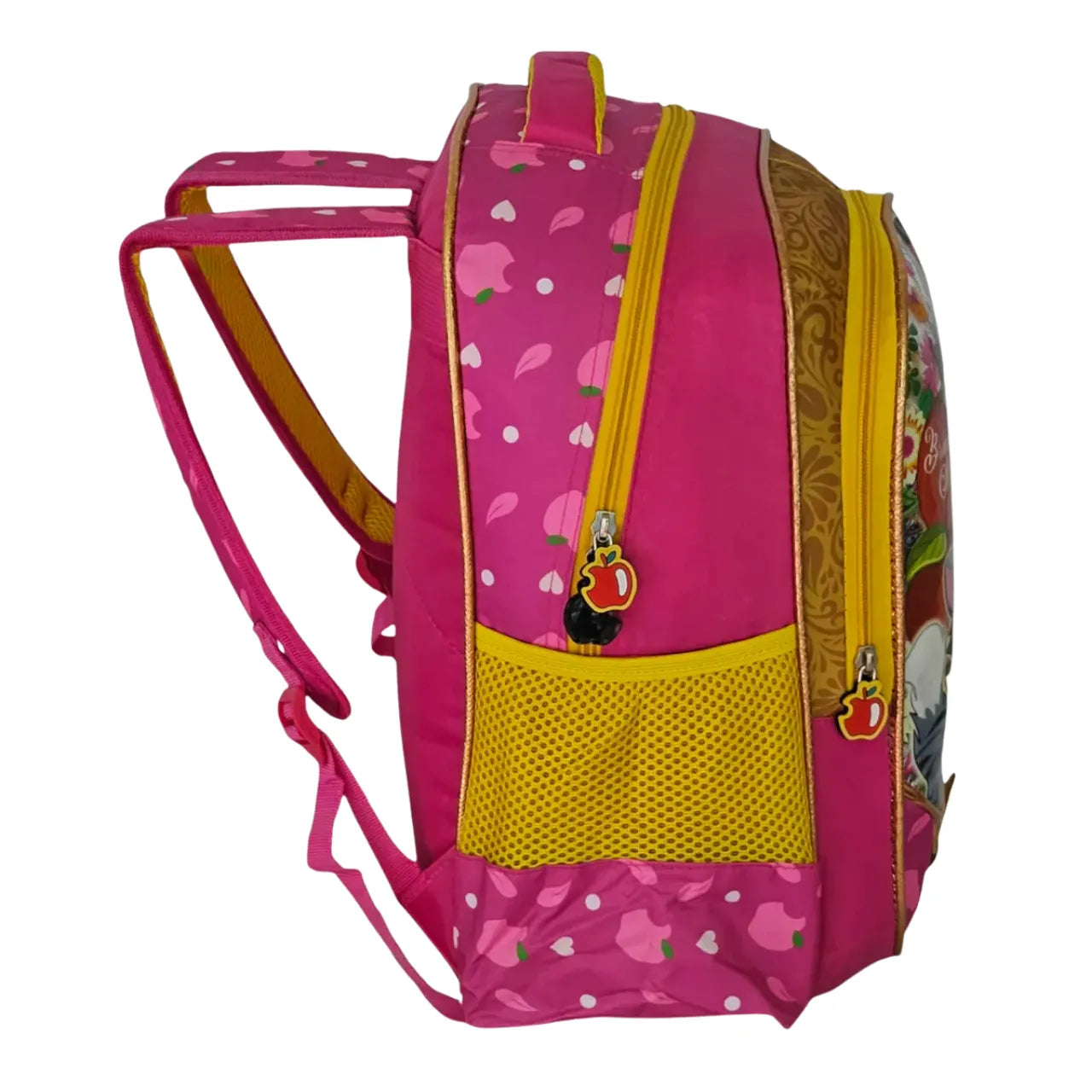 Mochila Infantil Costas Branca de Neve Rosa Escolar com Bolsos Laterais