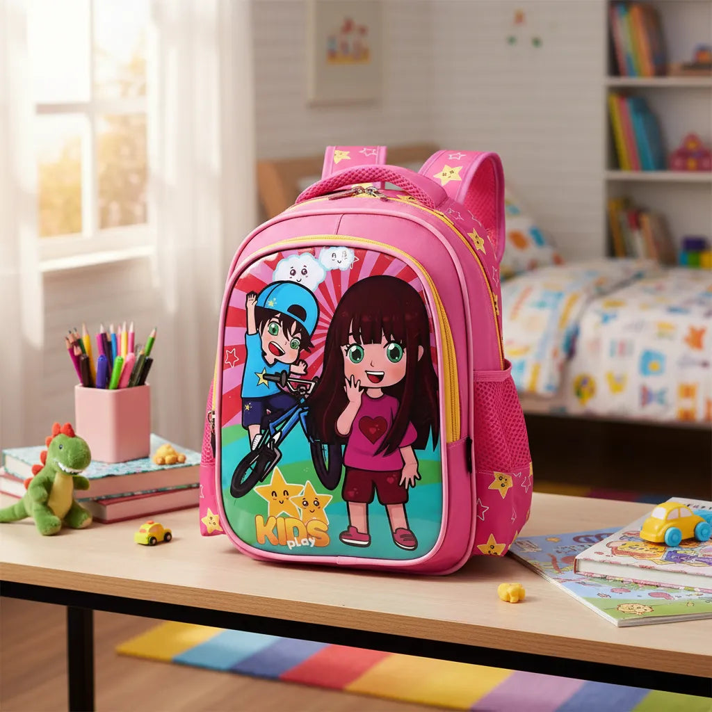 Mochila Infantil Costas Kids Play Menina Rosa com Bolso Frontal