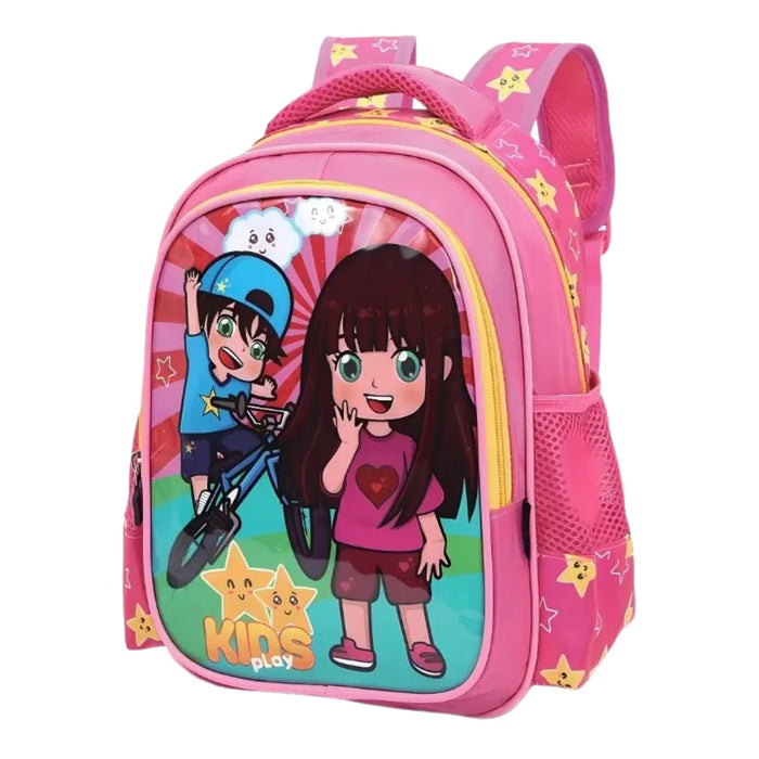 Mochila Infantil Costas Kids Play Menina Rosa com Bolso Frontal