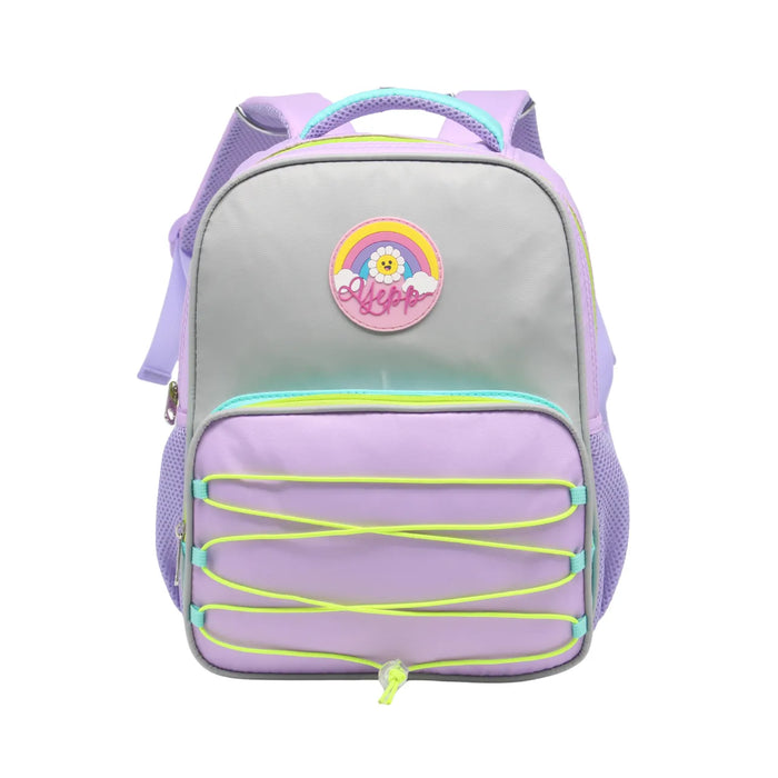 Mochila Infantil Costas Lilás Arco Íris Escolar com Bolso Frontal