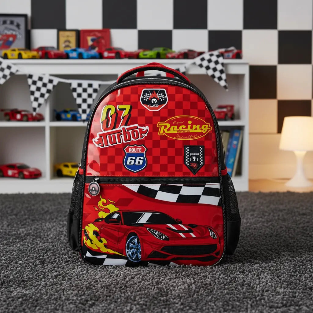 Mochila Infantil Costas Racing 07 Turbo Carro com Bolsos Laterais