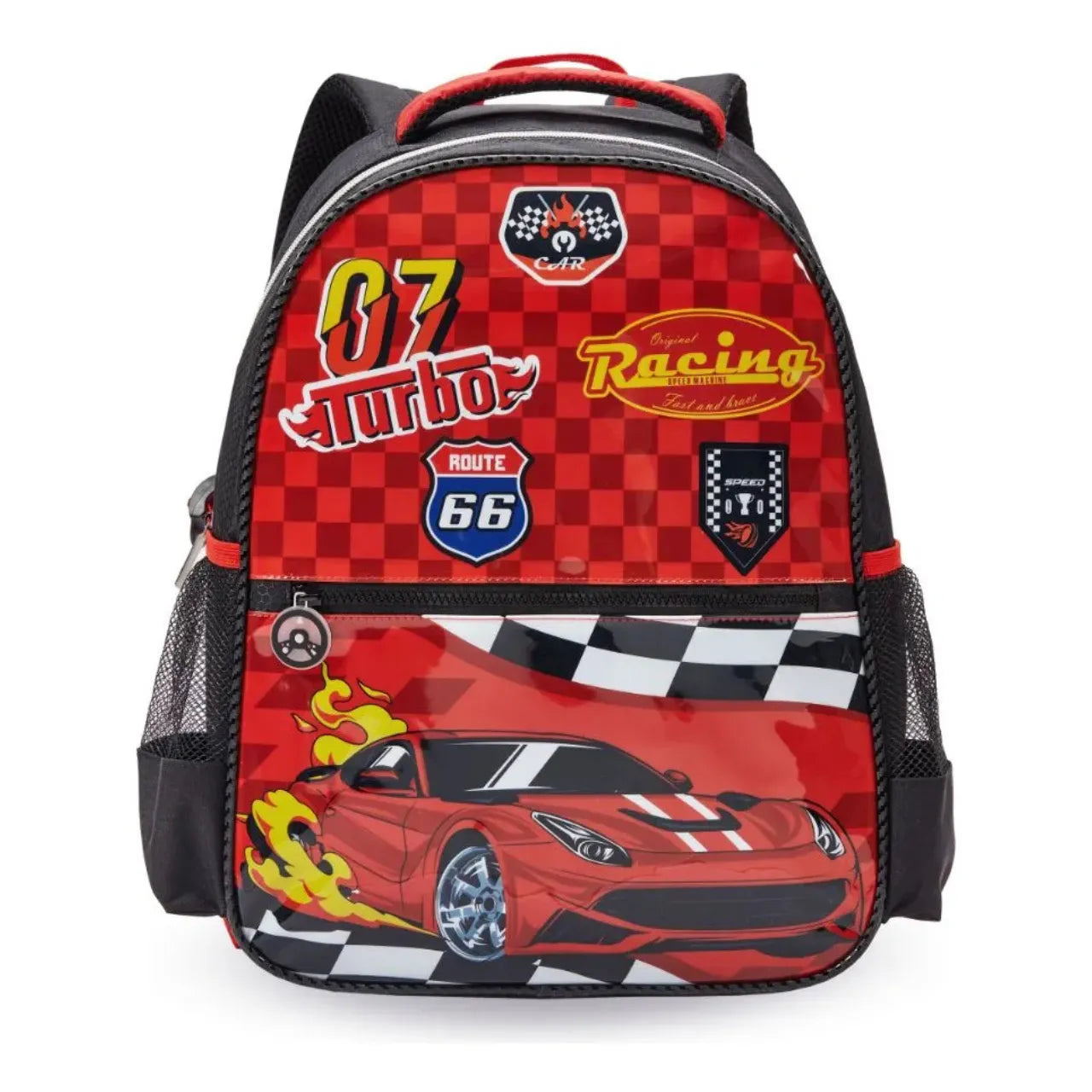 Mochila Infantil Costas Racing 07 Turbo Carro com Bolsos Laterais