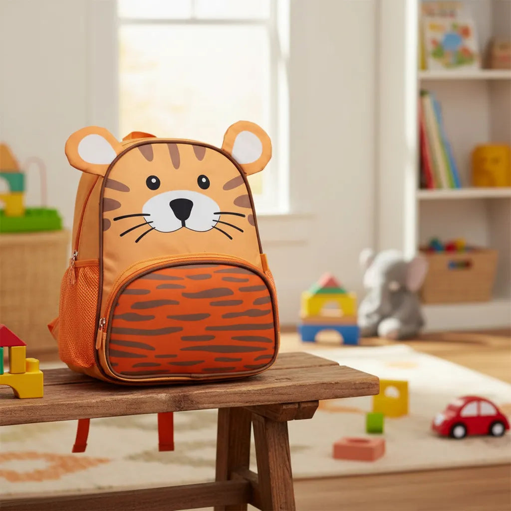 Mochila Infantil Costas Tigre 3D Laranja Escolar com bolsos laterais