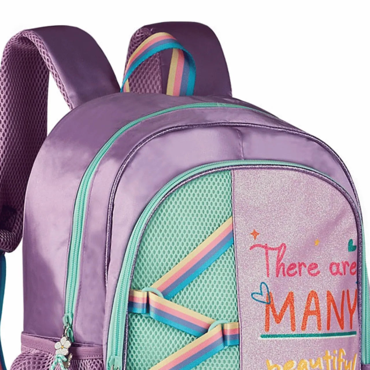 Mochila Infantil Escolar Costas Colorida Alça Ajustável Lilás 16" com Bolsos Laterais
