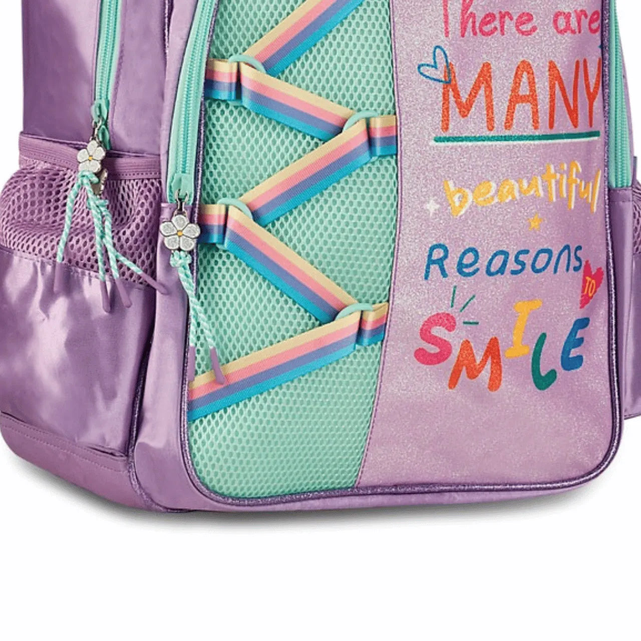 Mochila Infantil Escolar Costas Colorida Alça Ajustável Lilás 16" com Bolsos Laterais