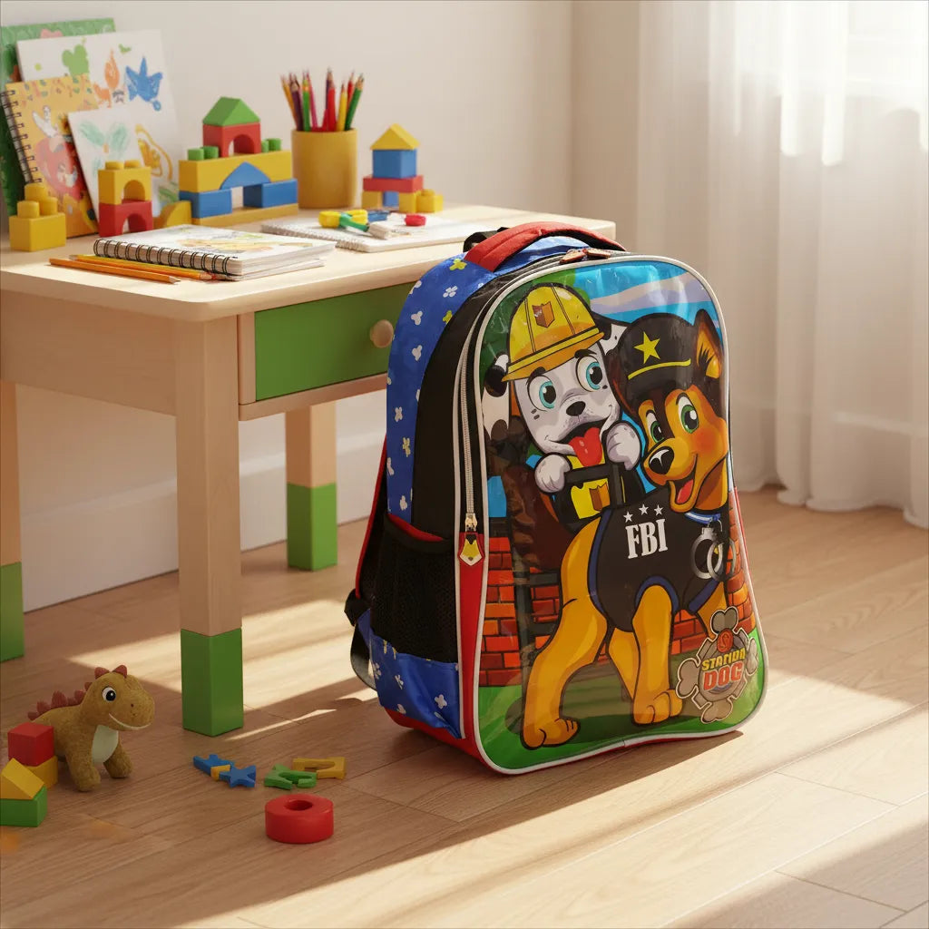 Mochila Infantil Escolar Costas Dogs Policial Colorida com Bolsos Laterais