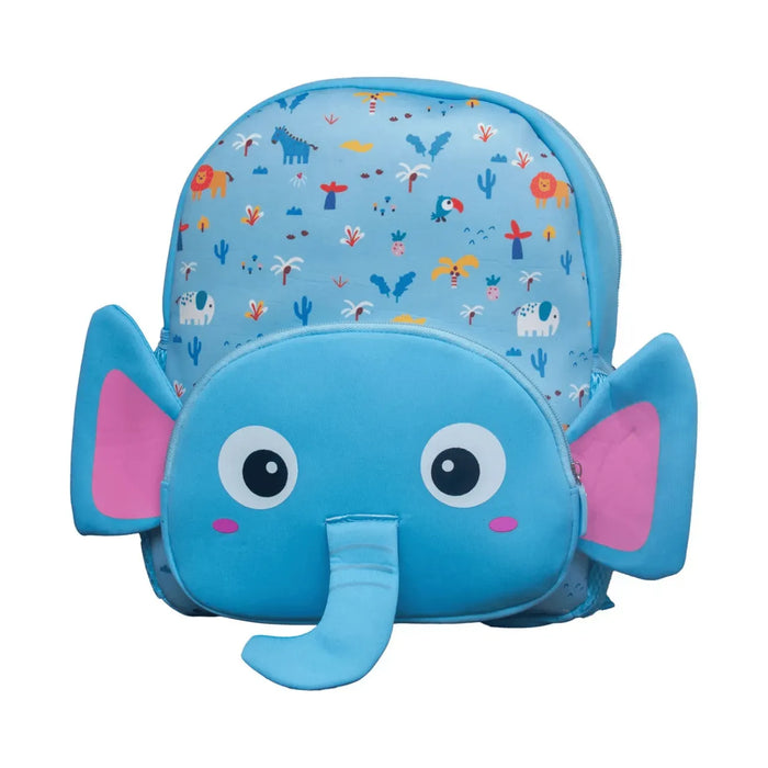 Mochila Infantil Escolar Costas Elefante Azul Bolsos Laterais