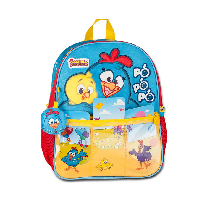 Mochila Infantil Escolar Costas Galinha Pintadinha com Bolso Frontal Organizado