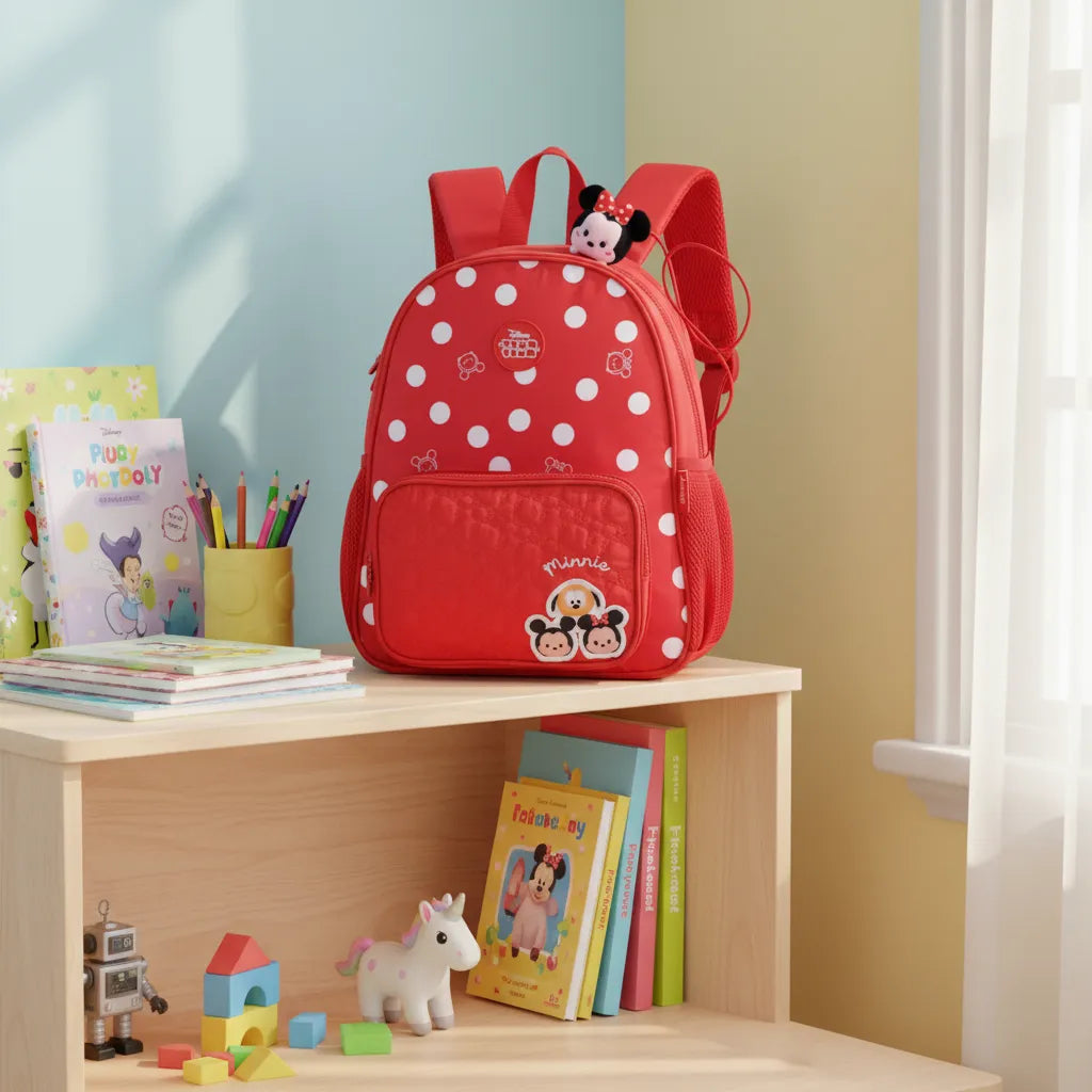 Mochila Infantil Escolar Costas Minnie Vermelha Bolso Frontal