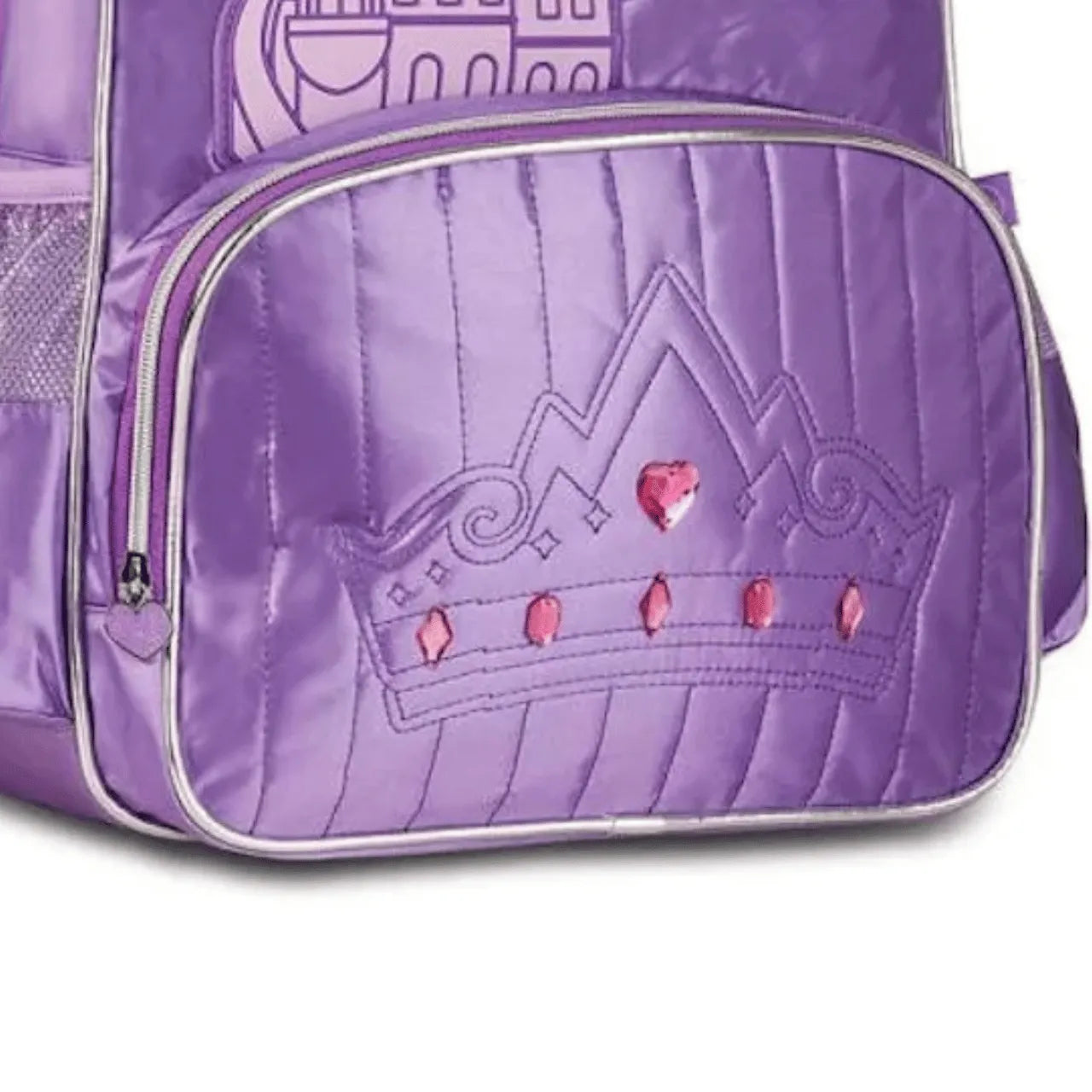Mochila Infantil Escolar Costas Princesas Roxa '16' com Bolso Frontal