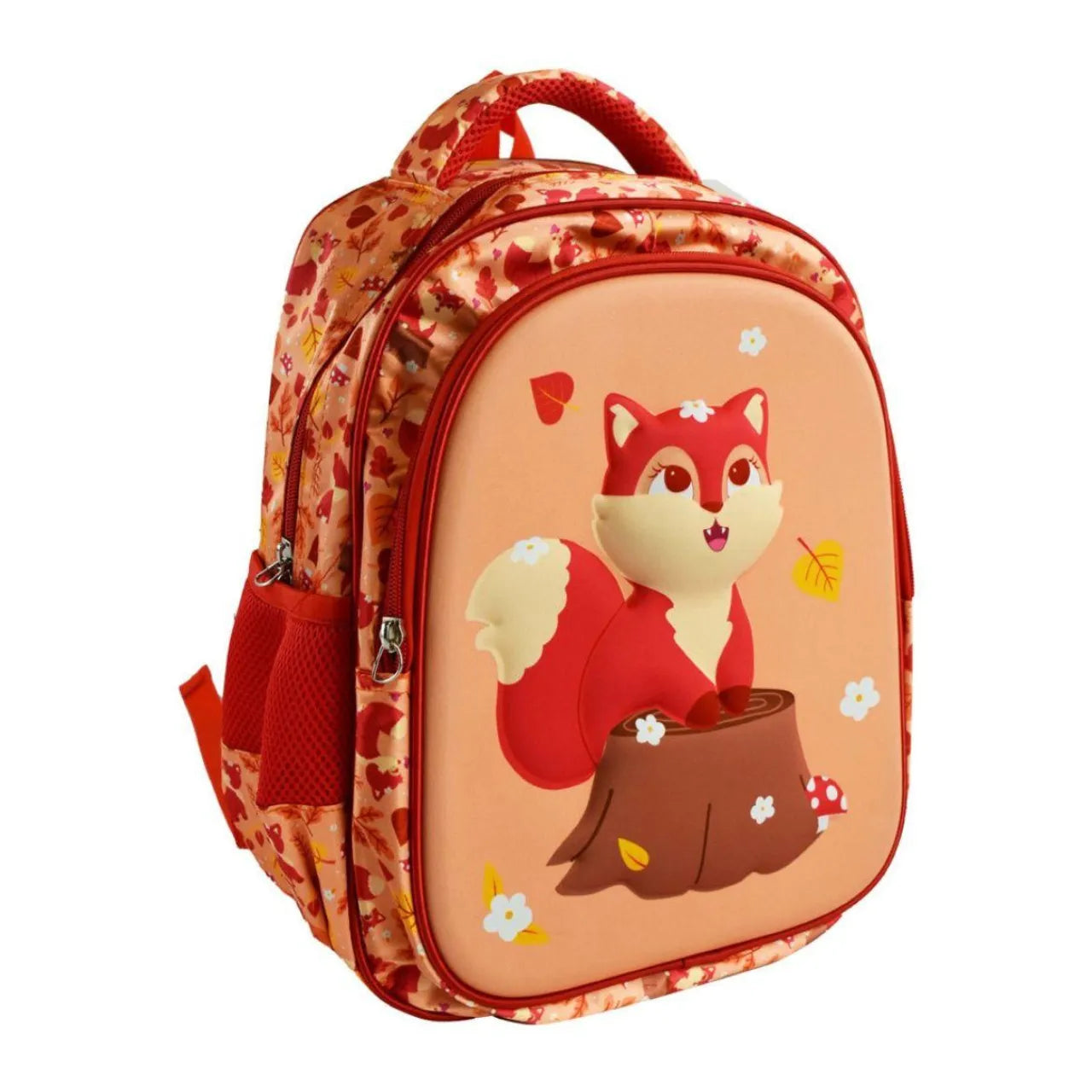 Mochila Infantil Escolar Costas Raposa Laranja Bolsos Laterais