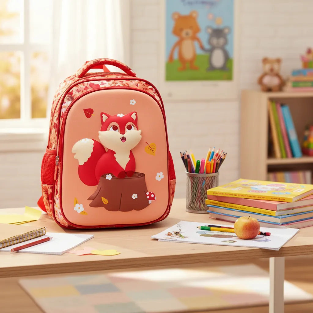 Mochila Infantil Escolar Costas Raposa Laranja Bolsos Laterais