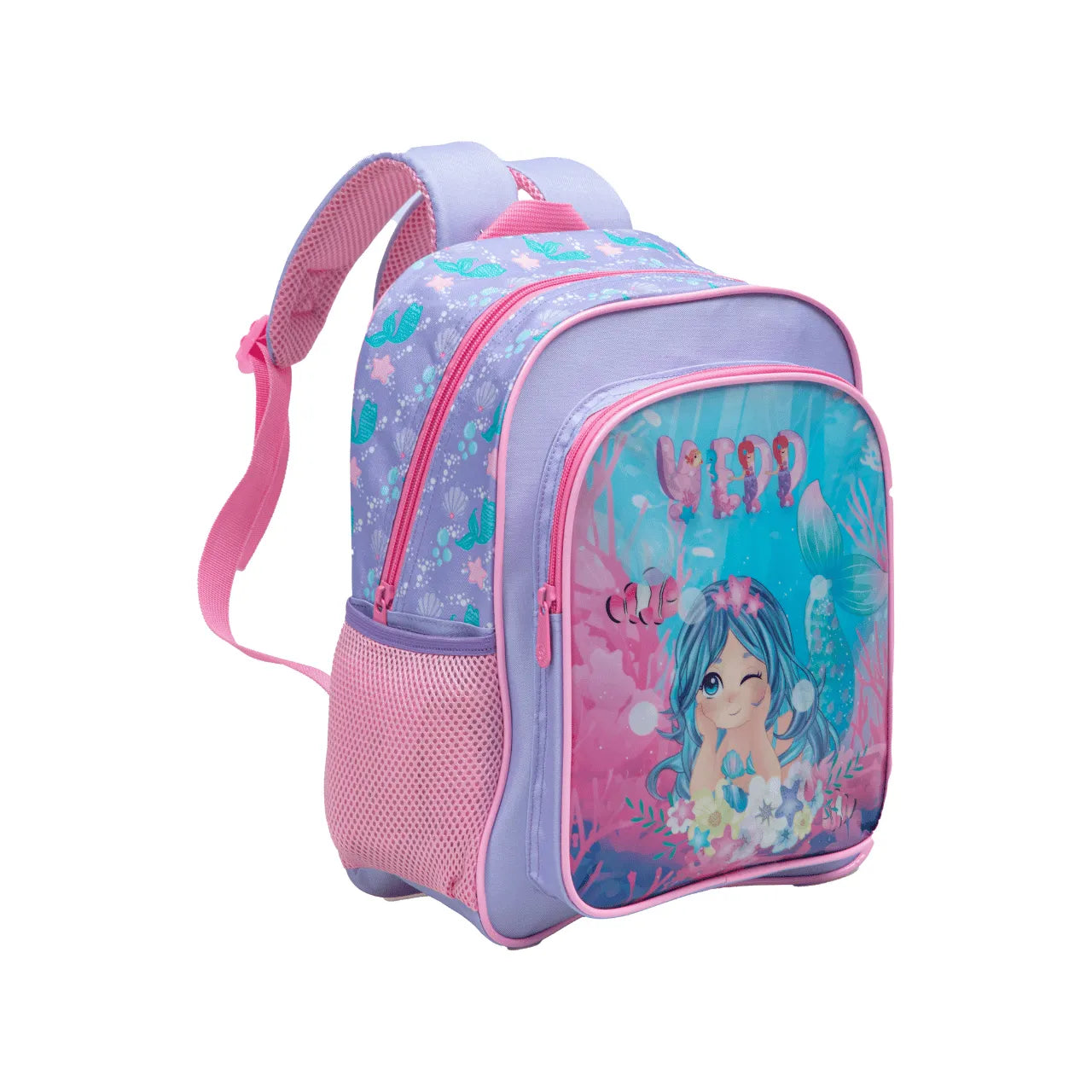 Mochila Infantil Escolar Costas Sereia Rosa Vipp Colorida com Bolsos Laterais