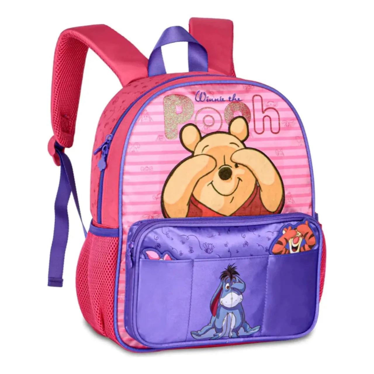 Mochila Infantil Escolar Costas Ursinho Rosa com Zíper e Bolsos