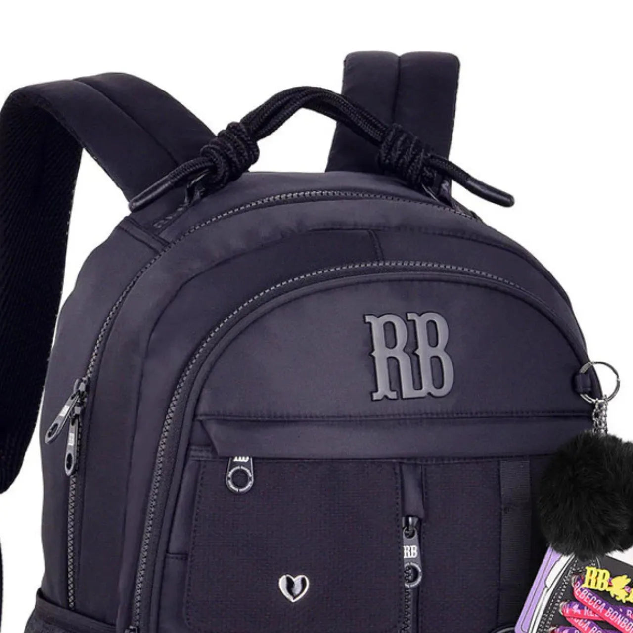 Mochila de Costa Rebecca Bonbon Preta com Cardaços e Bolso Frontal