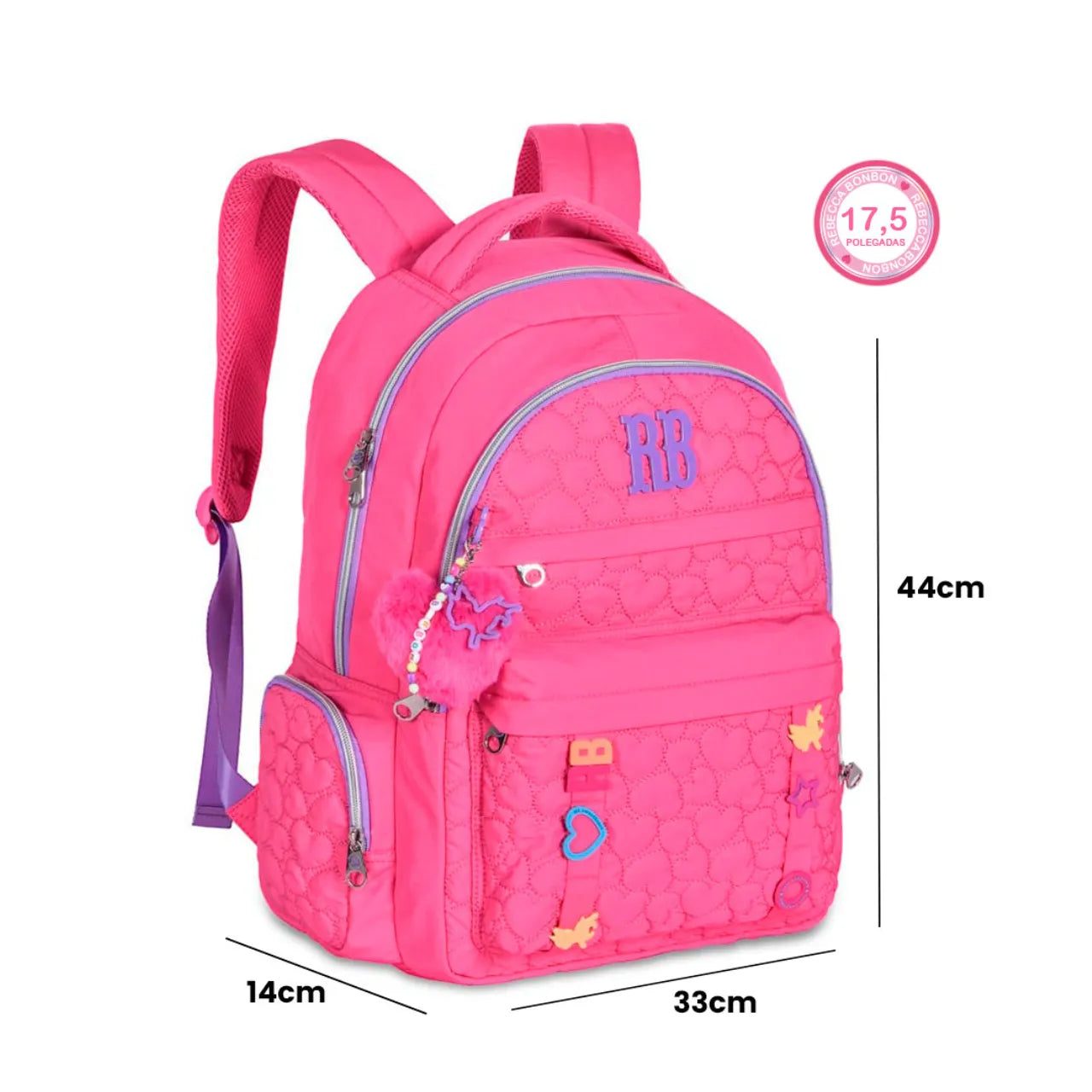 Mochila de Costa Rebecca Bonbon Rosa Floral com Bolso Frontal
