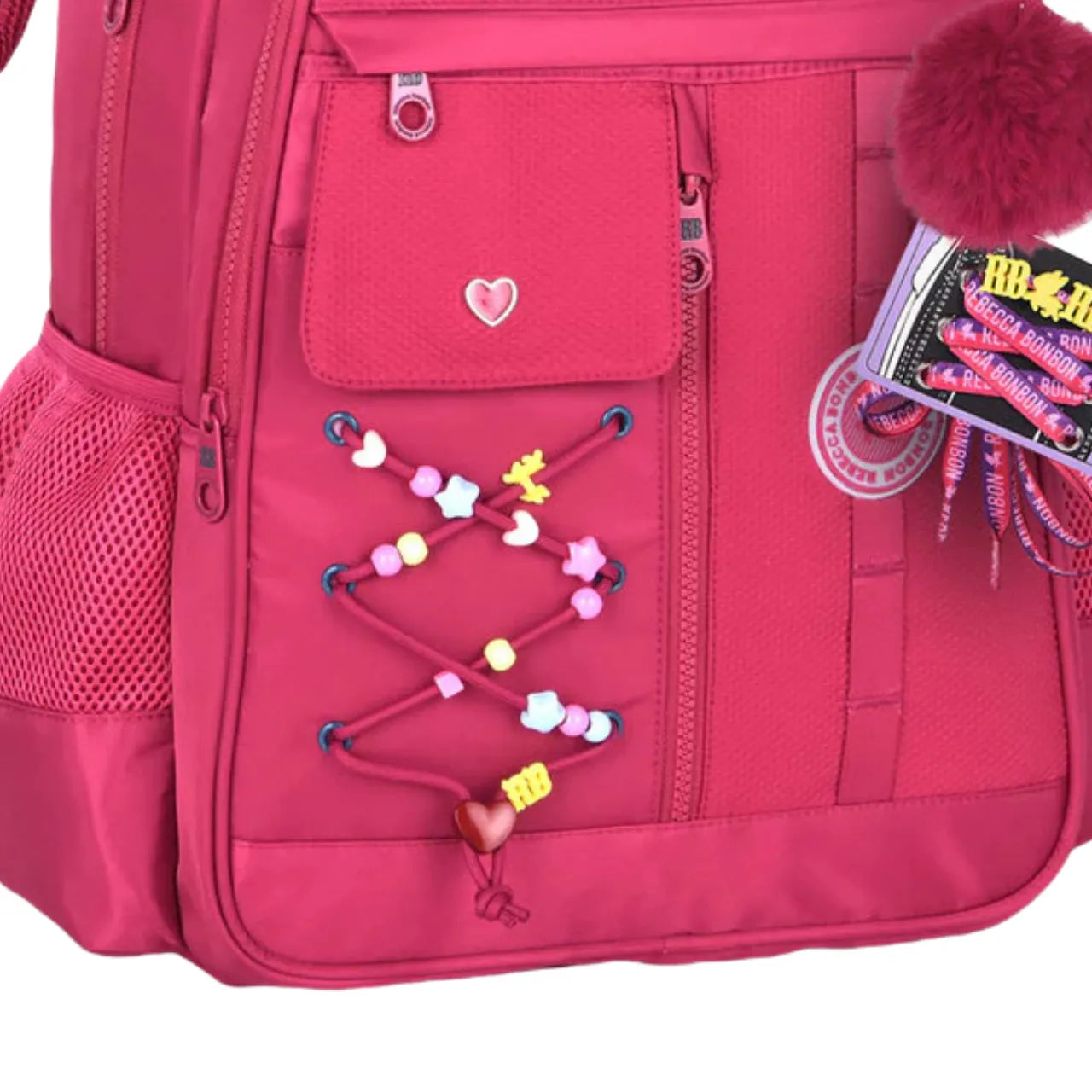 Mochila de Costa Rebecca Bonbon Rosa com Cardaços e Bolso Frontal
