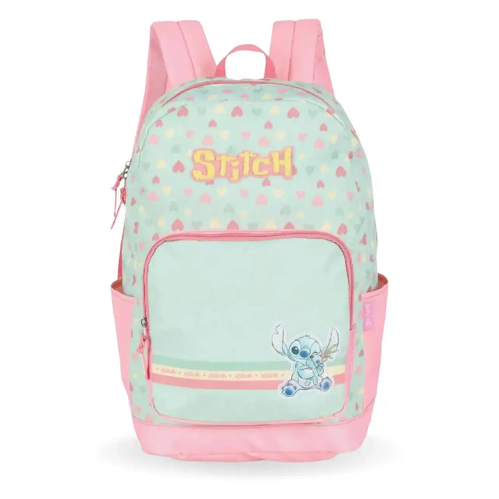 Mochila de Costa Stitch Verde e Rosa com Bolso Frontal
