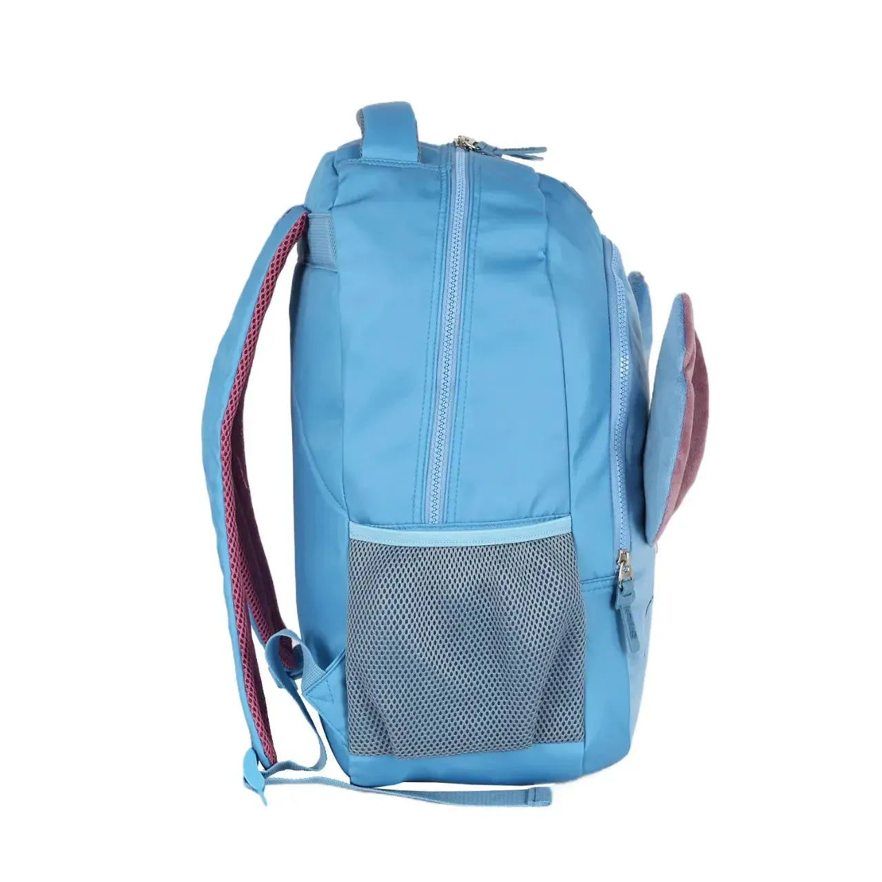 Mochila de Costa Stitch de Pelúcia Azul e Pink com Bolso Frontal