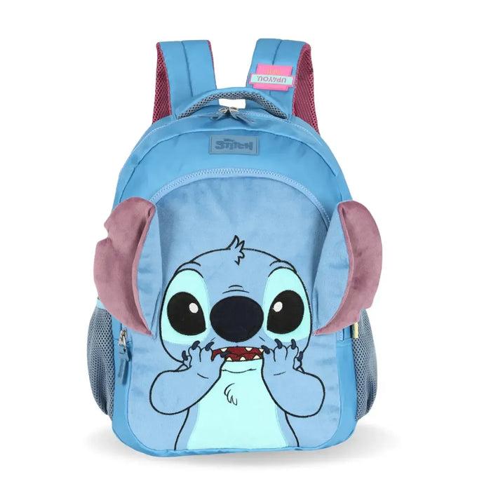 Mochila de Costa Stitch de Pelúcia Azul e Pink com Bolso Frontal